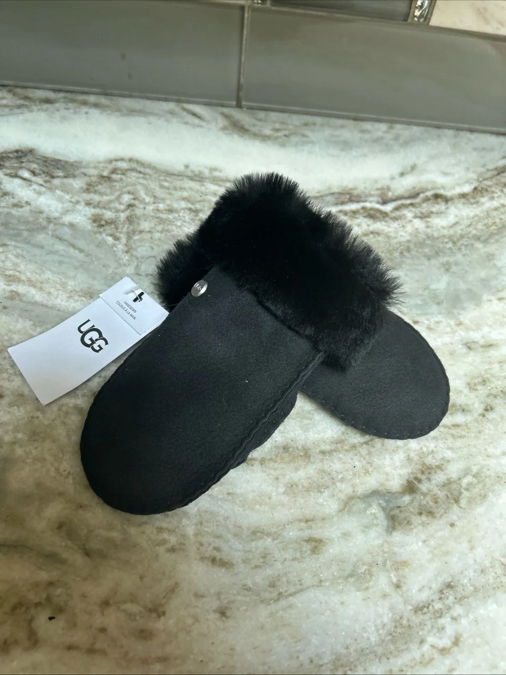 UGG SHEEPSKIN MITTENS Black suede kids  TODDLER 2 - 4 YEARS NWT $95
